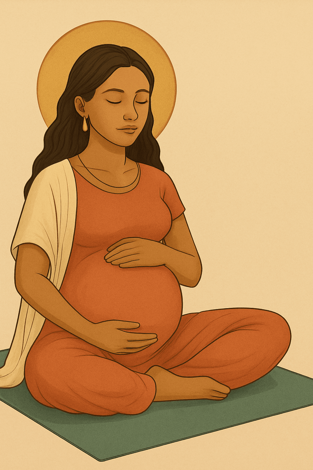 Expectant mother practicing mindful movement in prenatal yoga